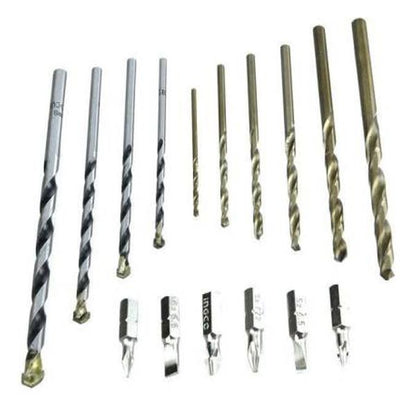 [CLEARANCE] INGCO 16pcs Drill Bits and Screwdriver Bits Set (6pcs HSS Twist Drill Bits, 4pcs Masonry Drill Bits, and 6pcs 25mm Screwdriver Bits) | AKSDB9165