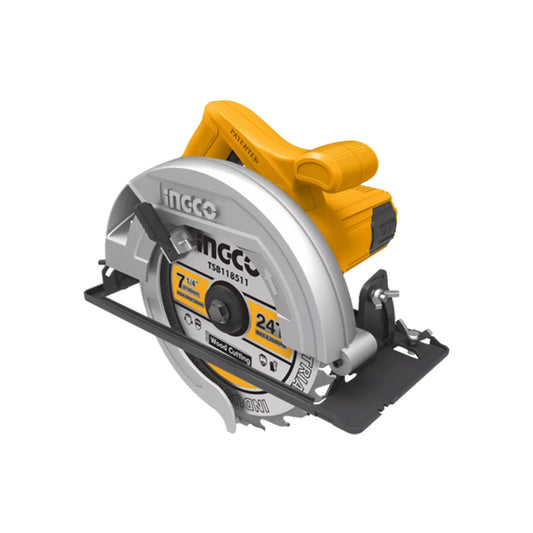 INGCO CS185382 1400W Electric Circular Saw with 4800rpm, 185mm Blade, 1 Set Extra Carbon Brushes, Adjustable Cutting Depth and Bevel Cutting, and Lock-on Switch