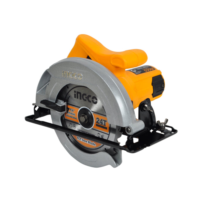 INGCO CS185382 1400W Electric Circular Saw with 4800rpm, 185mm Blade, 1 Set Extra Carbon Brushes, Adjustable Cutting Depth and Bevel Cutting, and Lock-on Switch