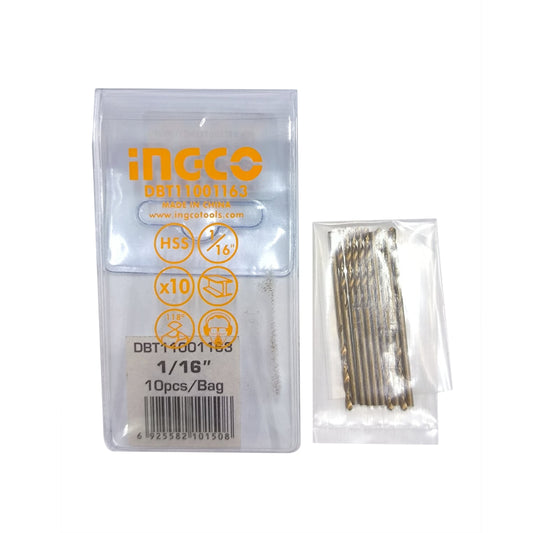[CLEARANCE] INGCO 1/16" Cobalt HSS Drill Bits (10pcs/Pack) Abrasive and Heat Resistant for Metal | DBT11001163