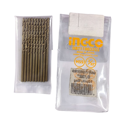 INGCO 3/32" Cobalt HSS Drill Bits (10pcs/Pack) Abrasive and Heat Resistant for Metal | DBT11003323