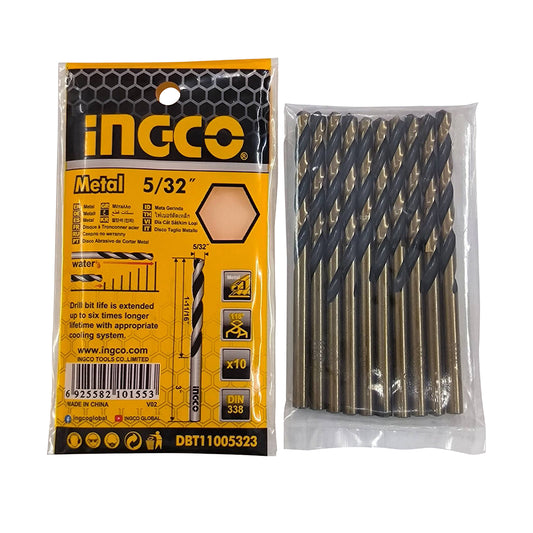 INGCO 5/32" Cobalt HSS Drill Bits (10pcs/Pack) Abrasive and Heat Resistant for Metal | DBT11005323