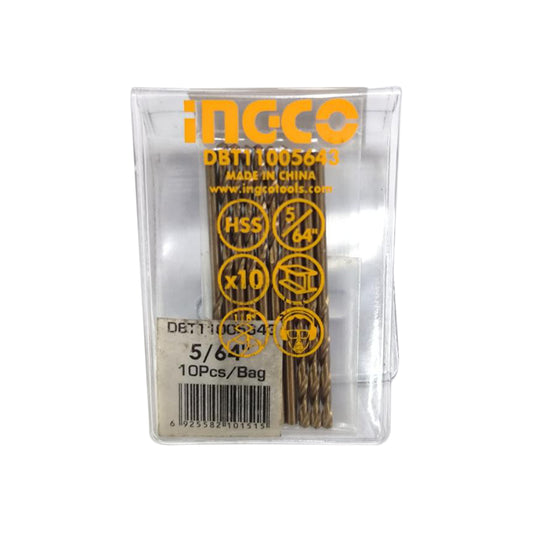 INGCO 5/64" Cobalt HSS Drill Bits (10pcs/Pack) Abrasive and Heat Resistant for Metal | DBT11005643