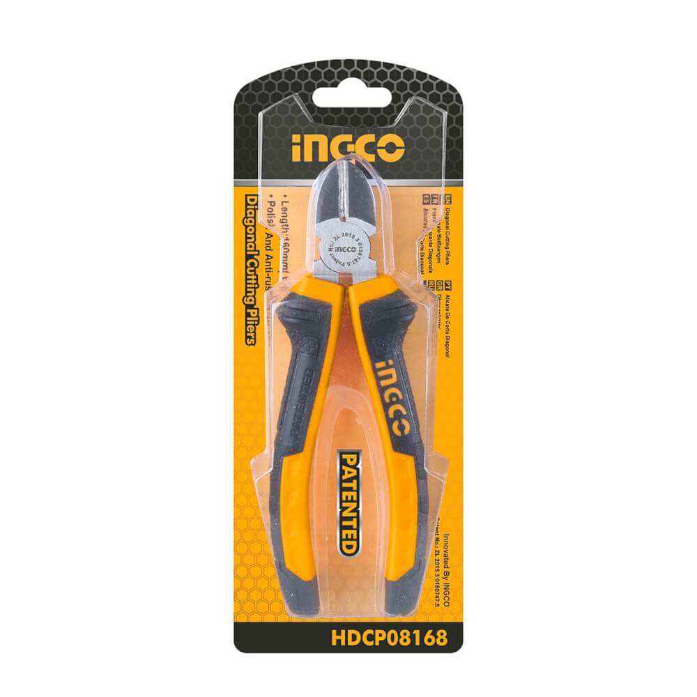 INGCO 6" Diagonal Cutting Pliers SS Super Select with Patented Two-Color Handle, Polish and Anti-Rust Oil | HDCP08168