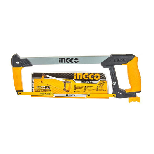 INGCO 12" inches Industrial Hacksaw Frame Heavy Duty Steel Frame with QR Quick Release Blade Changing Mechanism, Adjustable Frame, and 65Mn Saw Blade | HHF3008