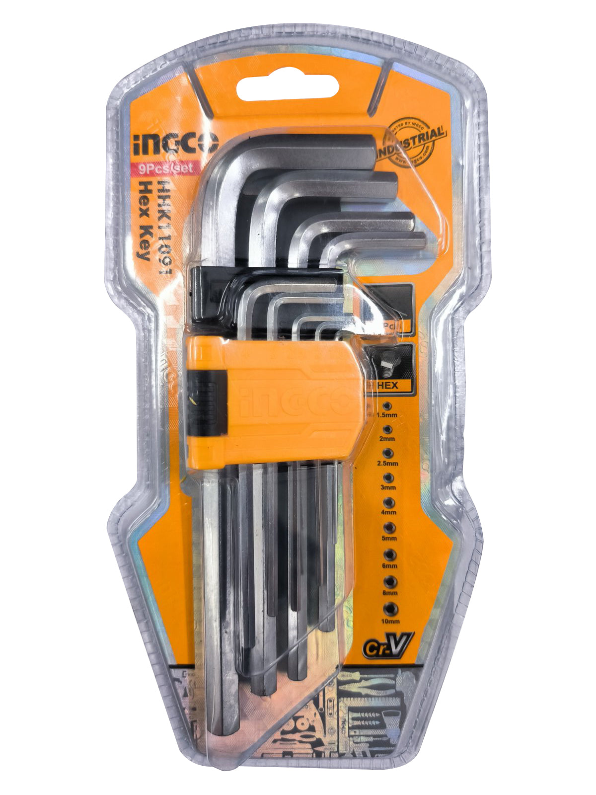 INGCO Hex Allen Key Wrench Set (Long Arm) (9pcs) Cr-V Material for Heat Treatment and Chrome Plate | HHK11091