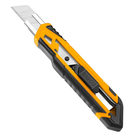 INGCO 7" inches (173mm) Snap-Off Blade Cutter Knife with SK5 Blade, Flat Push Button | HKNS16518