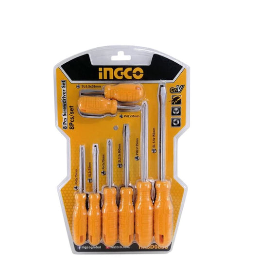 INGCO 8pcs Screwdriver Set 4pcs Flat, 4pcs Philips Screwdriver Round Blade Cr-V Material | HKSD0858