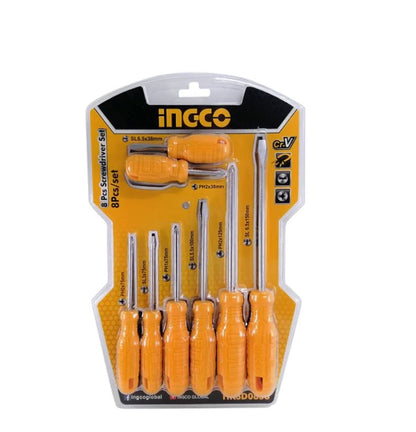 [CLEARANCE] INGCO 8pcs Screwdriver Set 4pcs Flat, 4pcs Philips Screwdriver Round Blade Cr-V Material | HKSD0858