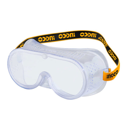 INGCO HSG02 Safety Goggles Eye Protection Shield PVC Frame Squeeze Resistance with High Elastic Headband, Vents on All Sides, Anti-Liquid Spatter