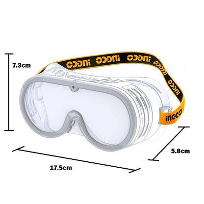 INGCO HSG02 Safety Goggles Eye Protection Shield PVC Frame Squeeze Resistance with High Elastic Headband, Vents on All Sides, Anti-Liquid Spatter