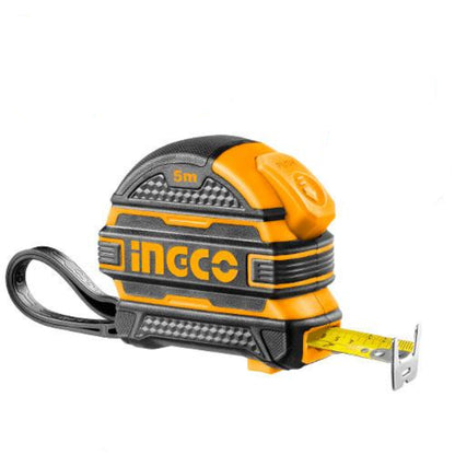 INGCO 5m Steel Measuring Tape (Metric/Inch) Continuous Marking Blade with Self-lock function and Double Button Pure ABS Cover | HSMT08519