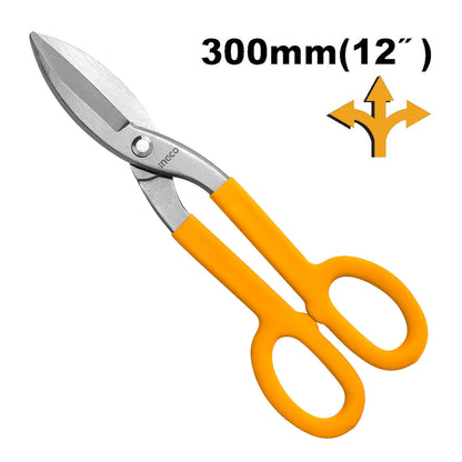 [CLEARANCE] INGCO 12" Tin Snip Scissor Carbon and Stainless Drop-forged Steel with Double Dipped Grip Handle | HTS0412