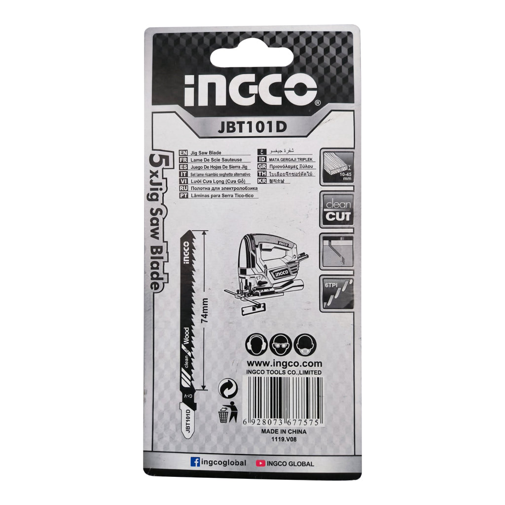 INGCO 74mm Jig Saw Blade (5pcs/Set) for Wood Cutting with HCS, Ground Teeth, and Taper Ground | JBT101D