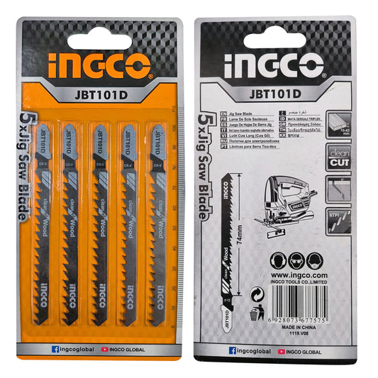 INGCO 74mm Jig Saw Blade (5pcs/Set) for Wood Cutting with HCS, Ground Teeth, and Taper Ground | JBT101D