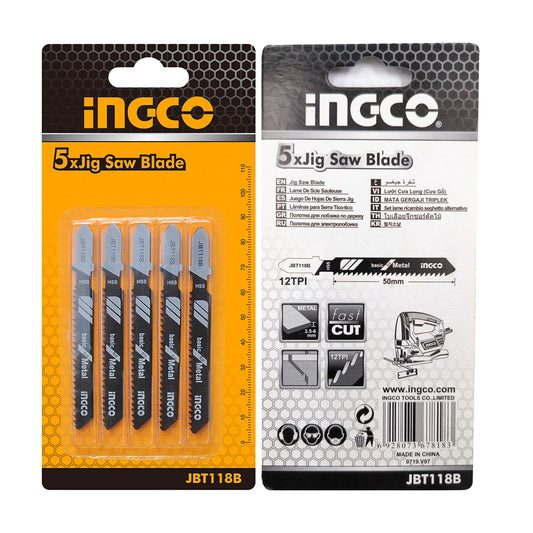 INGCO 50mm Jig Saw Blade (5pcs/Set) for Metal with HSS, Wavy Set, Milled Medium-thick Sheet Metal | JBT118B
