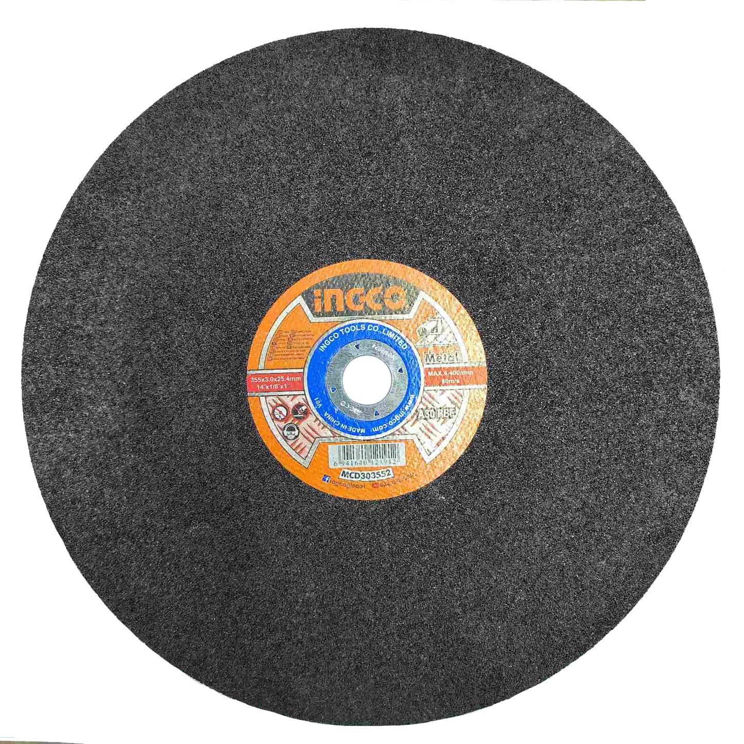 INGCO MCD303552 Abrasive Metal Cutting Disc (355x3x25.4mm) Single Ply and Flat Center for Cut-Off Saw Machine