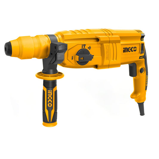 INGCO 800W Industrial Rotary Drill Hammer SDS Plus Chuck System with 1100rpm, Quick Change Chuck, 3 Drills, and 2 Chisels | RGH9028-2