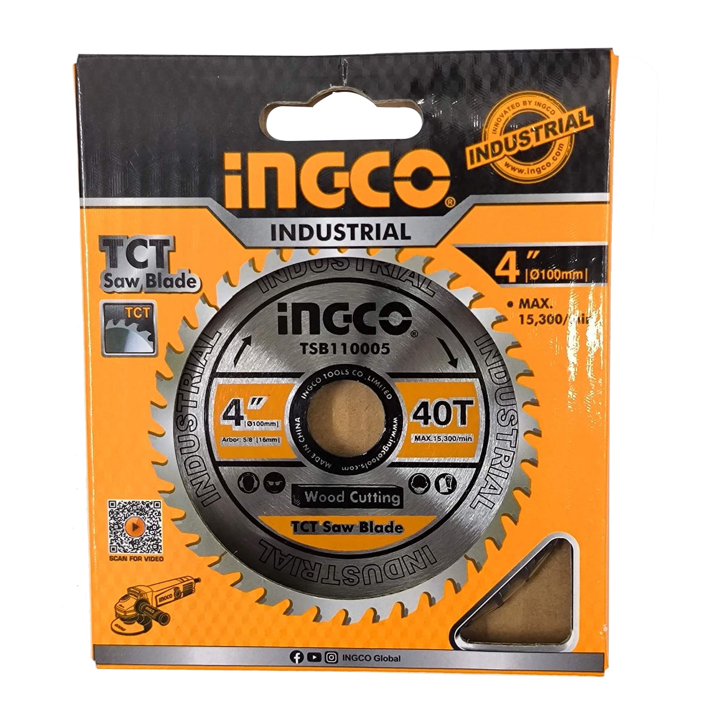 INGCO 4" inches Industrial TCT Saw / Wood Blade 40T for 4 inches Angle Grinder and Wood Cutting | TSB110005