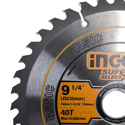 INGCO 9-1/4" inches Industrial TCT Saw Blade Super Select 40T (2pcs/Set) Blade for CS2358 Circular Saw Wood Cutting | TSB1235252