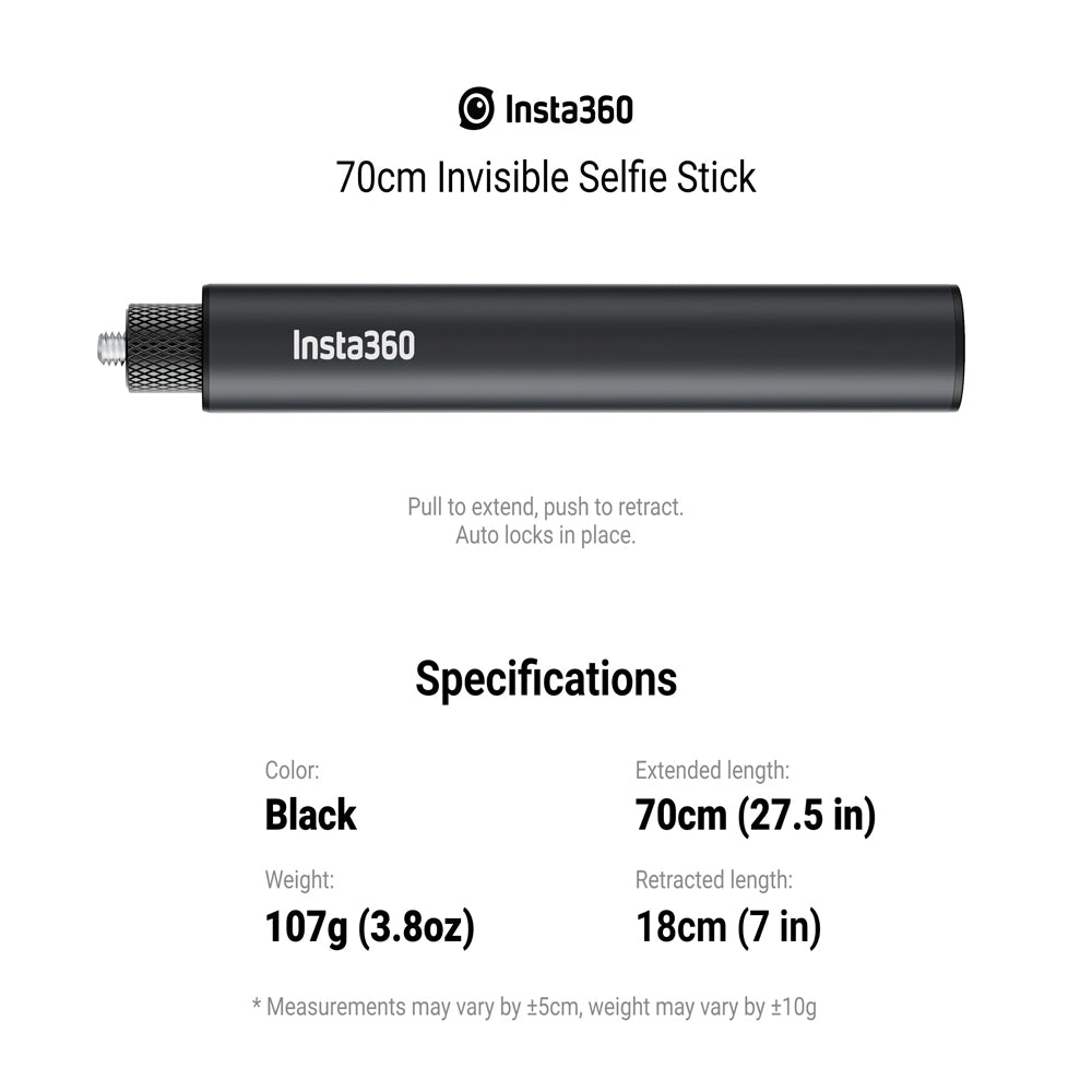 Insta360 27.5" Invisible Selfie Stick with 1/4"-20 Male Mount Adapter Screw Designed for GO 3, X3, ONE RS, GO 2