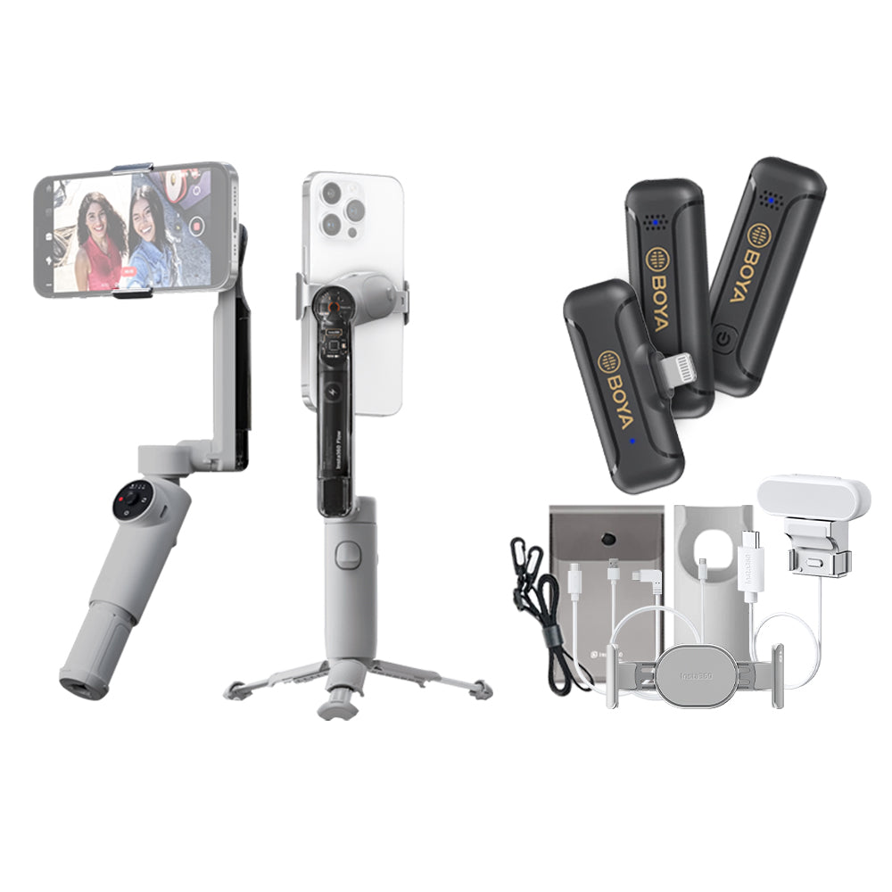 Insta360 Flow Standalone AI-Powered Smartphone Tracking Stabilizer Gimbal 4K UHD with Built-in Selfie Stick & Tripod, 3-Axis Stabilization and Smart Wheel for Easy Control for IOS, Android, TikTok, Vlogging (White, Gray)