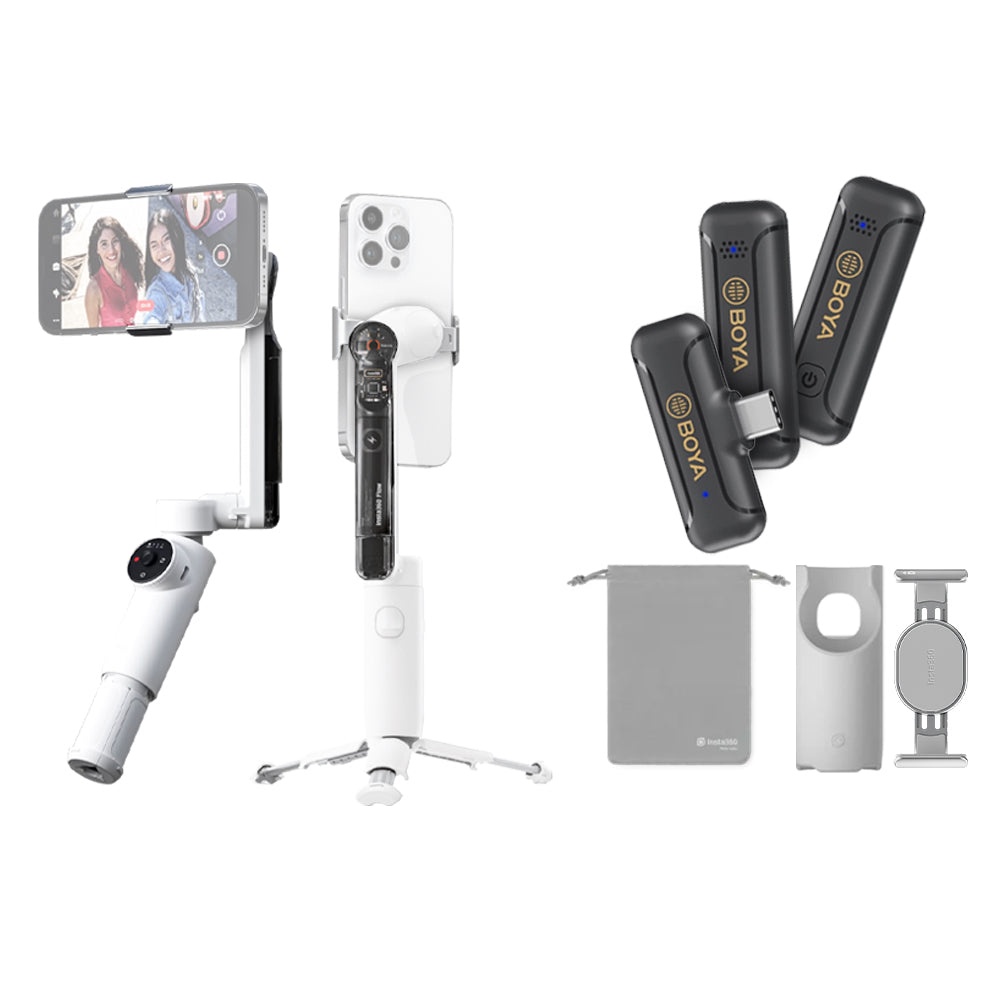 Insta360 Flow Standalone AI-Powered Smartphone Tracking Stabilizer Gimbal 4K UHD with Built-in Selfie Stick & Tripod, 3-Axis Stabilization and Smart Wheel for Easy Control for IOS, Android, TikTok, Vlogging (White, Gray)