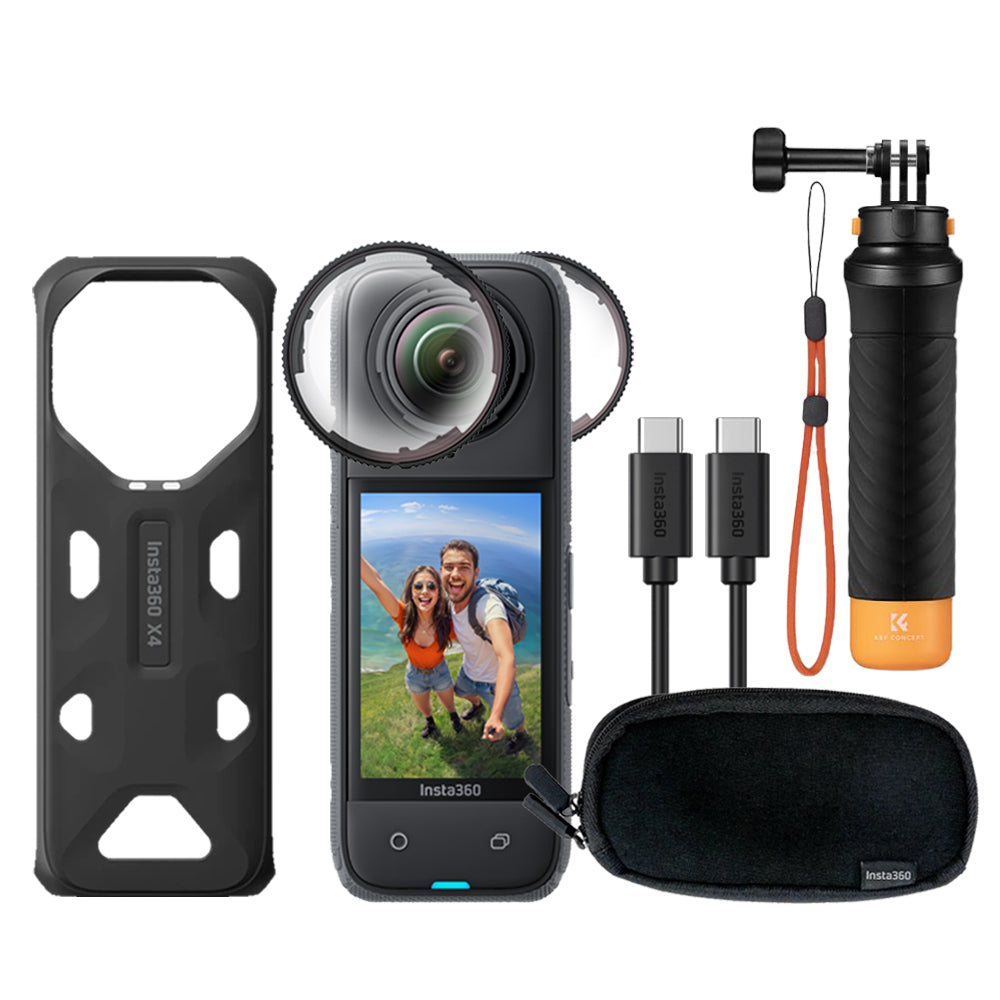 Insta360 ONE X4 Pocket 360 Vlog Kit 8K Action Camera with Waterproof Max 33ft, 2290mAh with 135Mins Runtime, 1/2" 72MP Sensor, 5.7K 60FPS Dual Lens, Active HDR, 2.5 Touchscreen LCD for Content Creators, Vloggers, Videographers