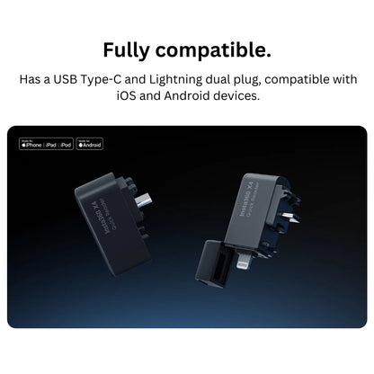 Insta360 X4 Quick Reader with microSD Memory Card Slot, Lightning for iPhone, and USB Type C for Android Smartphones and Action Camera CINSBBMB
