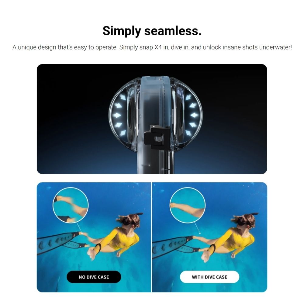 Insta360 X4 Invisible Dive Case with Seamless Crystal Clear 360° Video and Waterproof Submersible Depth Up to 164ft. for Action Camera CINSBBMG