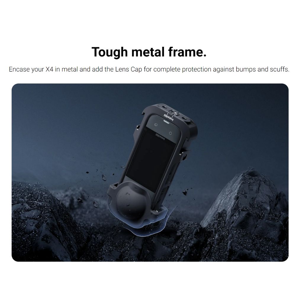 Insta360 X4 Utility Frame with Silicone Lens Cover and Protective Metal Cage for Action Camera with 1/4" Attachment Threads and Cold Shoe Mounts CINSBBML