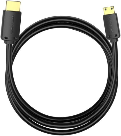 Vention 4K UHD 60Hz Mini HDMI-C to HDMI-A Male 2.0 2-Meter Bidirectional Video Cable with HDR Support, 18 Gbps Bandwidth and Gold Plated Contacts for PC, Cameras, and Consoles | AGHBH