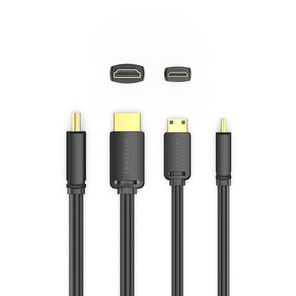 Vention 4K UHD 60Hz Mini HDMI-C to HDMI-A Male 2.0 2-Meter Bidirectional Video Cable with HDR Support, 18 Gbps Bandwidth and Gold Plated Contacts for PC, Cameras, and Consoles | AGHBH