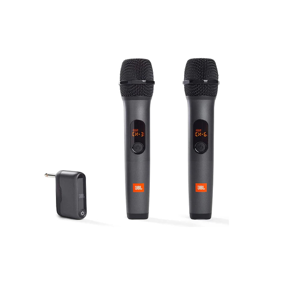 JBL Wireless Microphone Set with Rechargeable UHF Dual Channel 1/4" Microphone Input Wireless Receiver with High Vocal Quality, JBL Pro Sound, USB Type C Cable for Speakers, PartyBox 100 / 300 / 1000 / PartyBox Encore