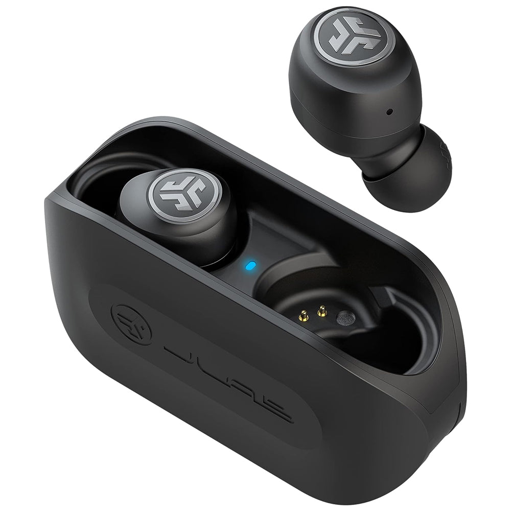 JLab Go Air True Wireless Earbuds Build-In Mems Mic, Bluetooth 5.0, 30+ ft Range with Charging Case + Integrated Charging Cable, 3 EQ Sound Settings Signature, Balanced, Bass Boost (Black, Blue Black, Green Black, White Gray)