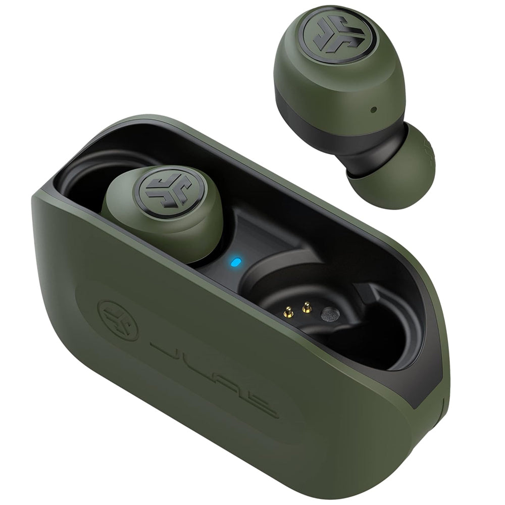 JLab Go Air True Wireless Earbuds Build-In Mems Mic, Bluetooth 5.0, 30+ ft Range with Charging Case + Integrated Charging Cable, 3 EQ Sound Settings Signature, Balanced, Bass Boost (Black, Blue Black, Green Black, White Gray)
