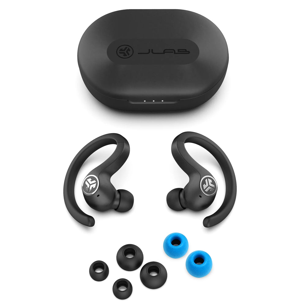 JLab Jbuds Air Sport True Wireless Earbuds With Bluetooth 5.0, 30+ ft Range, Charging Case + Integrated Charging Cable, 3 EQ Sound Setting for Gym, Sport (Black, White)