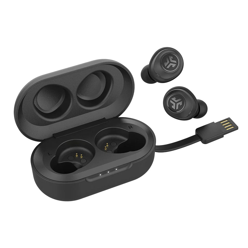 JLab Jbuds Air True Wireless Earbuds Build-In Mic and Activate Siri With Class 1 Bluetooth 5.0, 30+ ft Range, Pocket Size Charging Case + Integrated Charging Cable, 3 EQ Sound Setting, for Gym, Sport, Travel (Black, White)