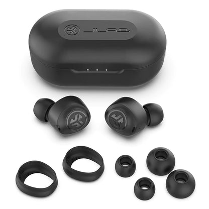 [CLEARANCE] JLab Jbuds Air True Wireless Earbuds Build-In Mic and Activate Siri With Class 1 Bluetooth 5.0, 30+ ft Range, Pocket Size Charging Case + Integrated Charging Cable, 3 EQ Sound Setting, for Gym, Sport, Travel (Black, White)