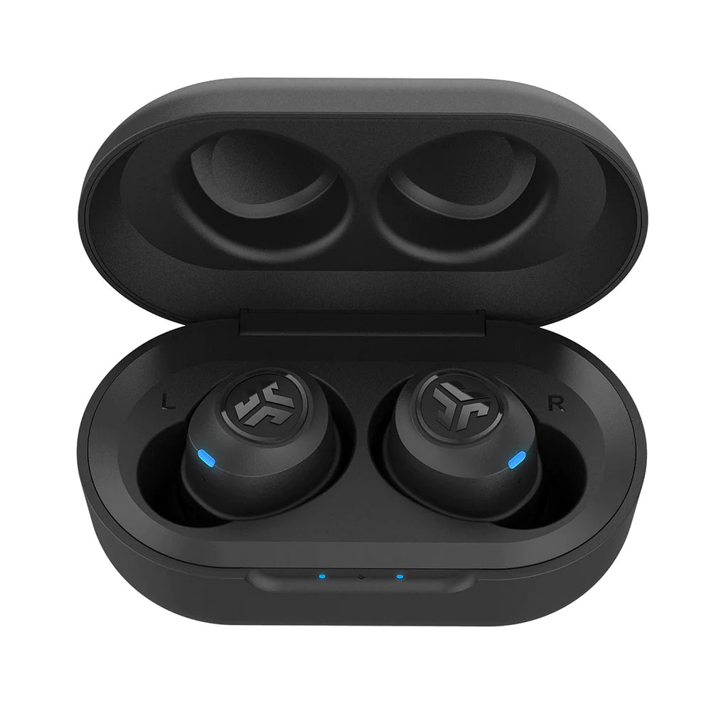 JLab Jbuds Air True Wireless Earbuds Build-In Mic and Activate Siri With Class 1 Bluetooth 5.0, 30+ ft Range, Pocket Size Charging Case + Integrated Charging Cable, 3 EQ Sound Setting, for Gym, Sport, Travel (Black, White)