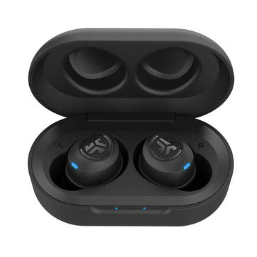 [CLEARANCE] JLab Jbuds Air True Wireless Earbuds Build-In Mic and Activate Siri With Class 1 Bluetooth 5.0, 30+ ft Range, Pocket Size Charging Case + Integrated Charging Cable, 3 EQ Sound Setting, for Gym, Sport, Travel (Black, White)