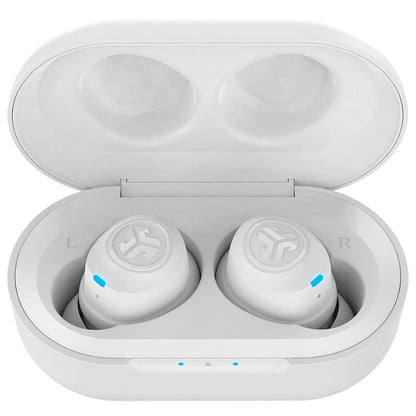[CLEARANCE] JLab Jbuds Air True Wireless Earbuds Build-In Mic and Activate Siri With Class 1 Bluetooth 5.0, 30+ ft Range, Pocket Size Charging Case + Integrated Charging Cable, 3 EQ Sound Setting, for Gym, Sport, Travel (Black, White)