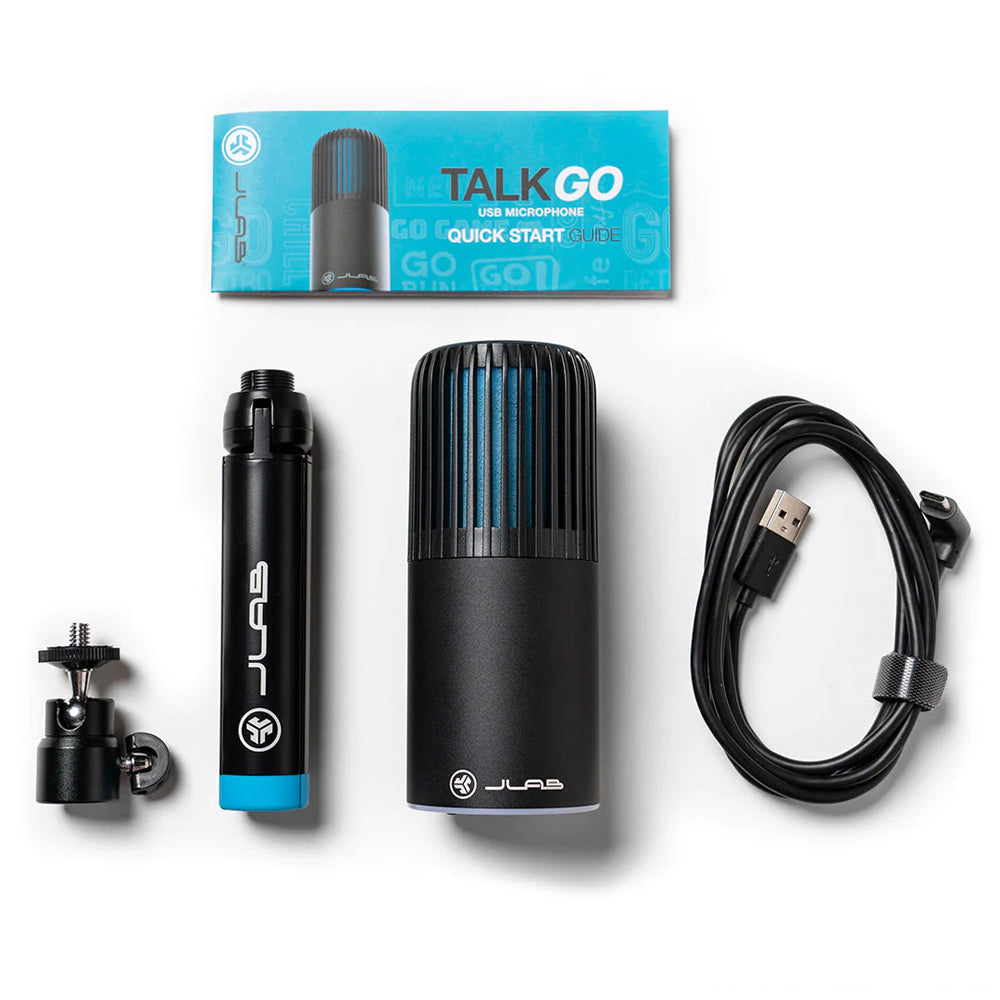 JLab Talk Go USB Condenser Microphone 5/8" with 2 Directional Patterns, Cardioid or Omnidirectional, 20Hz, 20kHz Frequency Response, Plug and Play, Volume Control and Quick Mute Button (Black)