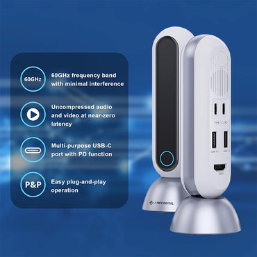 Jtech Digital W6 4K 30Hz Wireless HDMI / USB Type-C Zero Latency Extender Kit with USB-C 3.1 Gen 1, HDMI 1.4, USB-A Ports, 5Gbps Transfer Rate, PD 3.0 Fast Charging and 80Ft Transmission