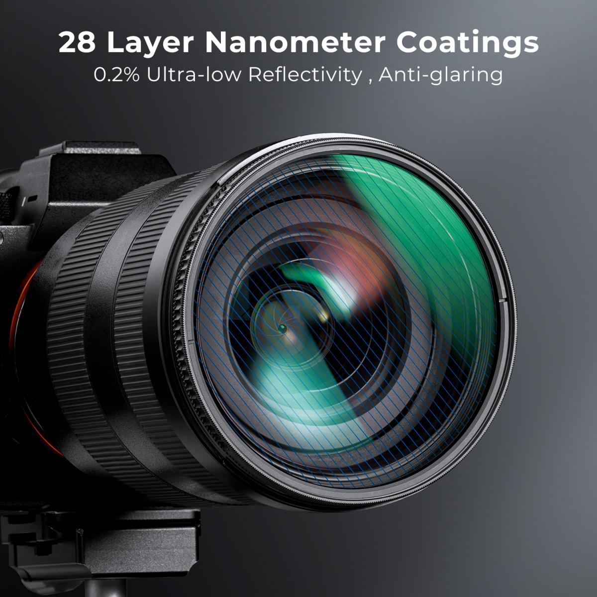 K&F Concept Nano X Series Blue Streak Multi-Layer Coating Lens Filter Ultra-Clear (2mm) Waterproof, Anti Scratch, and Anti-Reflection (49mm 52mm 55mm 58mm 62mm 67mm 72mm 77mm 82mm)