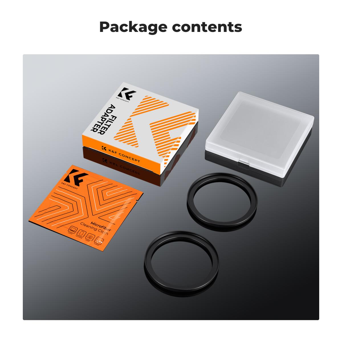 K&F Concept 2-PC Step-Up Rings (Small-to-Large) Aluminum Filter Adapters for Camera Lenses to fit Larger Lens Filters with Microfiber Cleaning Cloth & Storage Case