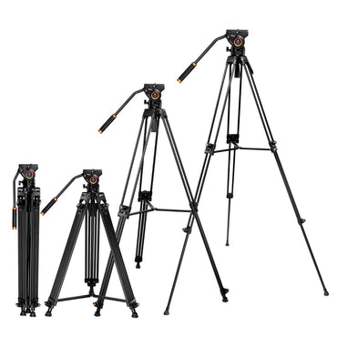 K&F Concept VA18+ VH081 Heavy Duty 3-Section Professional Tripod and Stabilized Mounting Fluid Video Head with 8kg Max Payload, 72" Max Height with Locking Knobs and QR Plates for Photography and Videography KF09-121