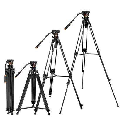 K&F Concept VA18+ VH081 Heavy Duty 3-Section Professional Tripod and Stabilized Mounting Fluid Video Head with 8kg Max Payload, 72" Max Height with Locking Knobs and QR Plates for Photography and Videography KF09-121
