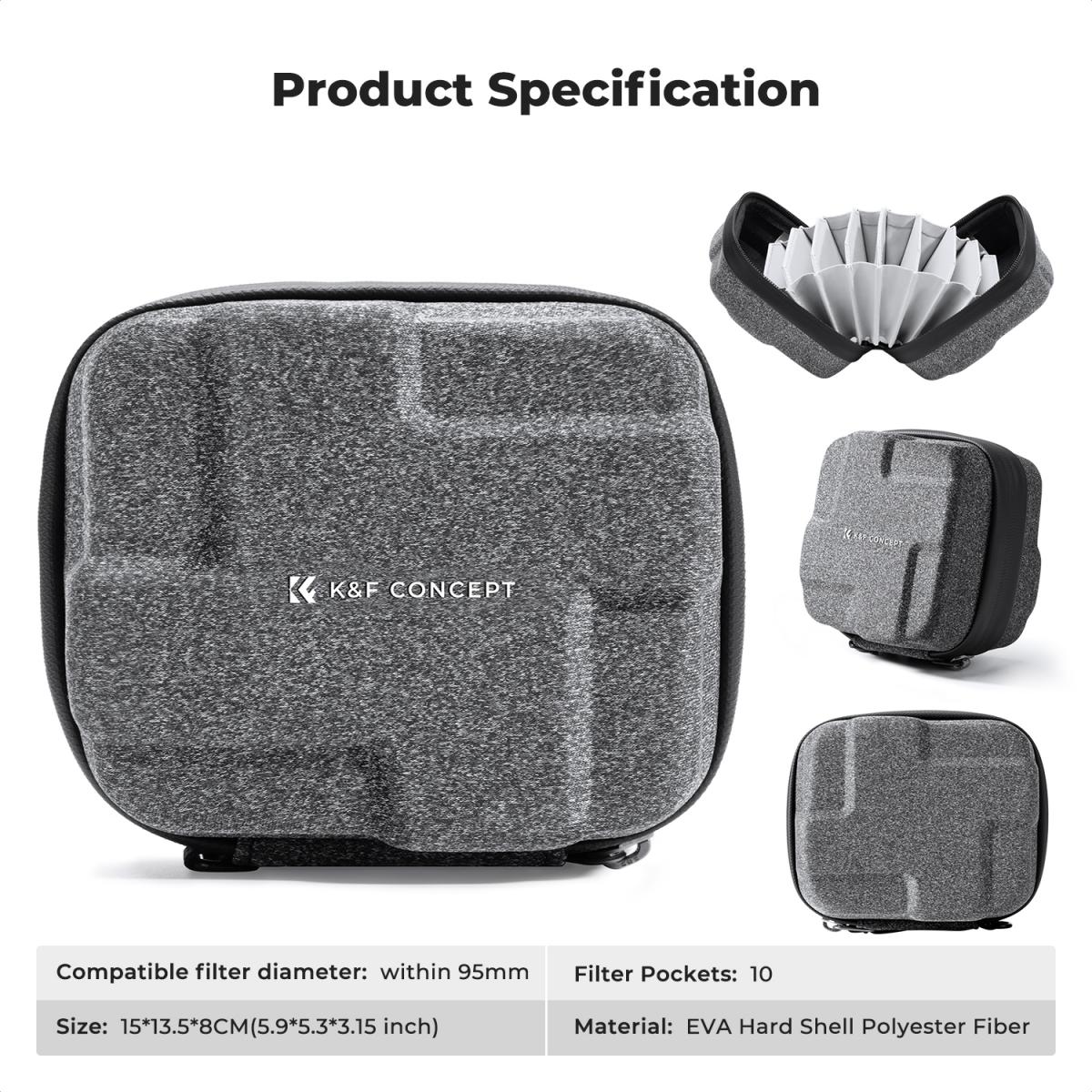 K&F Concept 10-Pocket Camera Lens Filter / Adapter Carry Pouch Bag Shockproof Thick Padding with Detachable Wrist Strap