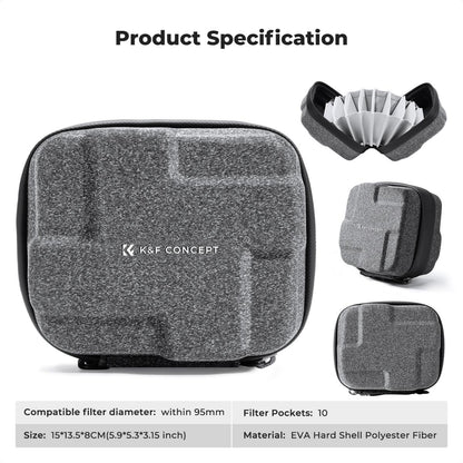 K&F Concept 10-Pocket Camera Lens Filter / Adapter Carry Pouch Bag Shockproof Thick Padding with Detachable Wrist Strap